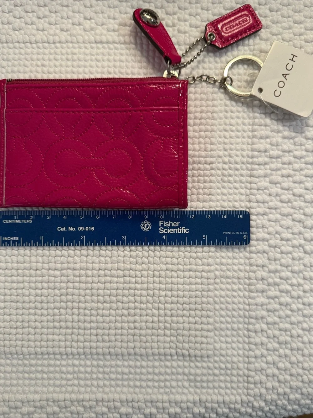 Coach Hot Pink Patent Leather Card Case with Keyring